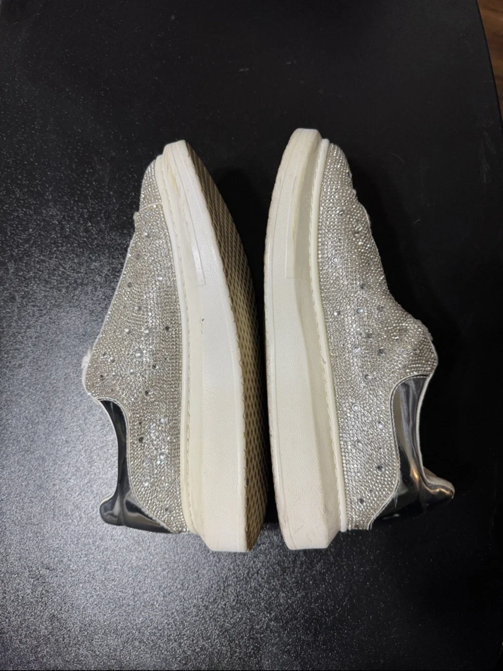 Steve Madden GLIMMER Silver Crystal Rhinestone Lace-Up Sneakers Size 7.5